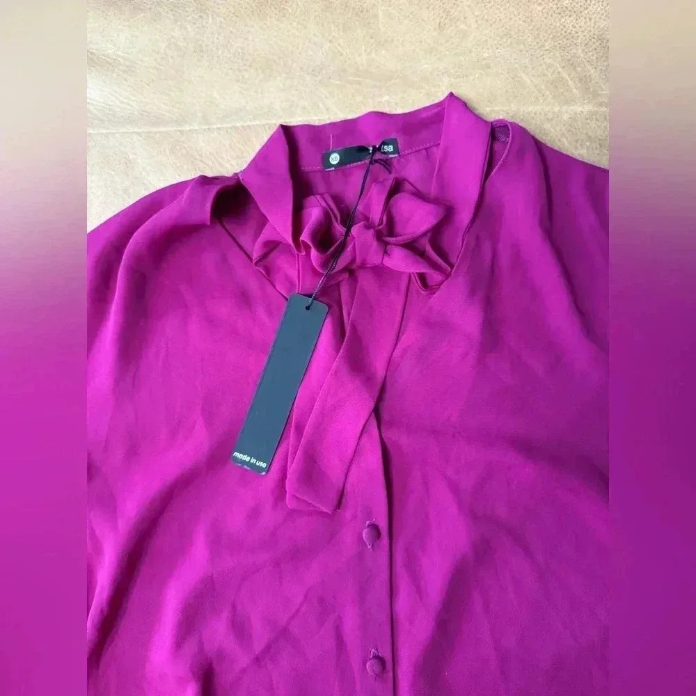 NWT REVOLVE Krisa Pink Tie Front Blouse Women’s Size XS 100% Polyester - Picture 4 of 10